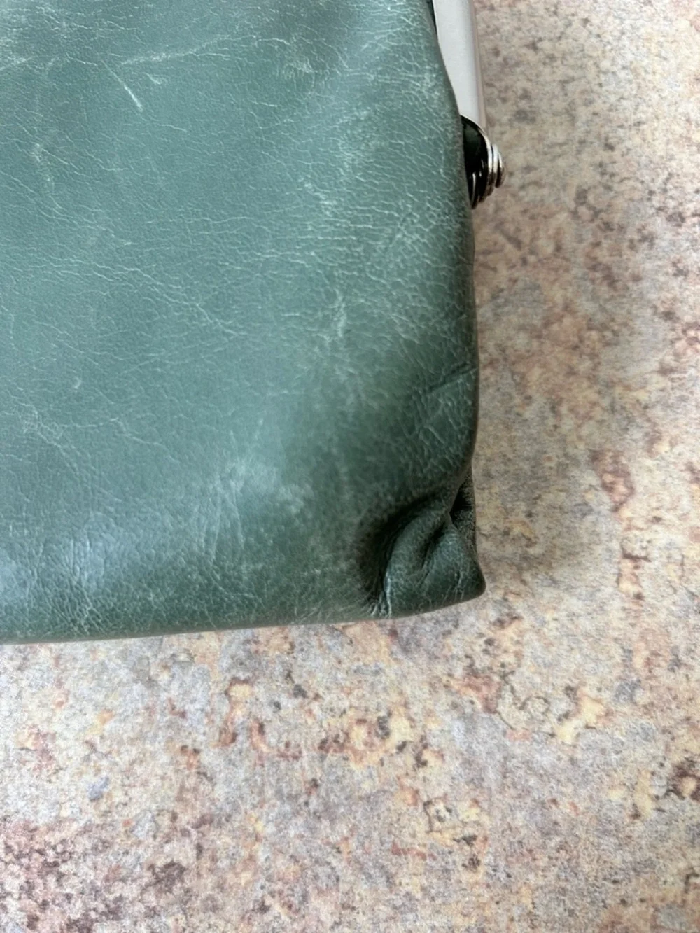 Hobo Distressed Olive Green Double Clasp Leather Wallet